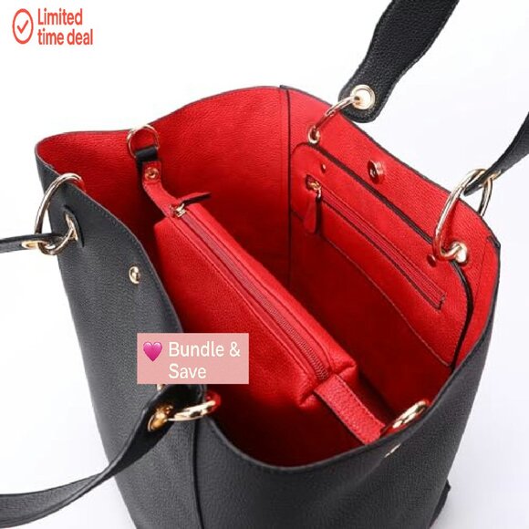 Large Vegan Leather Tote Bag with Detachable Straps & Interior Pockets - Picture 3 of 7